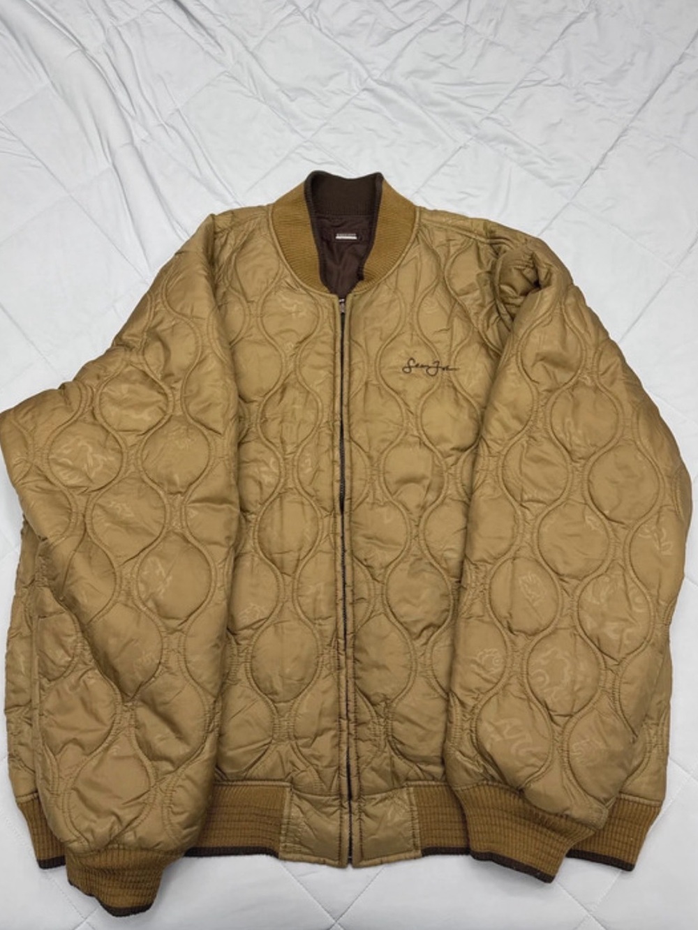 Sean John Quilted Bomber Jacket in Tan